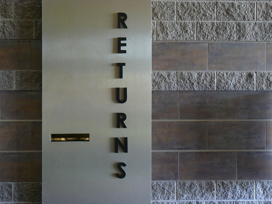 sign, signage, returns, library, public library, brick, building HD wallpaper