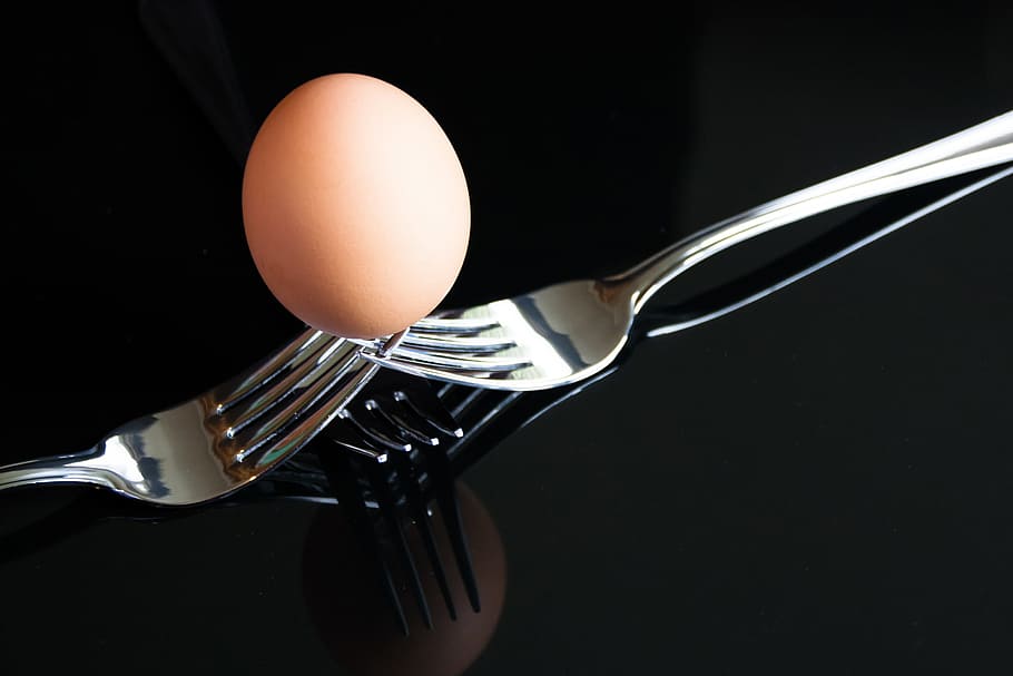 egg, forks, boiled, shell, silver, shiny, black, food, food and drink HD wallpaper