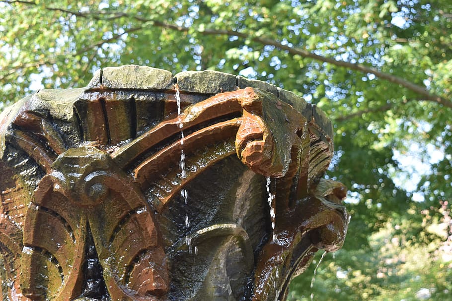 fountain, park, water, covington, city, nature, garden, blue HD wallpaper