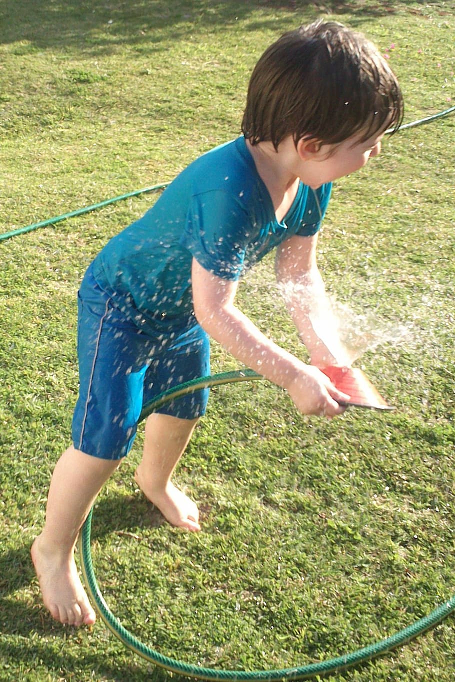 Child, Boy, Water, Fun, Wet, playing, toddler, garden hose HD wallpaper