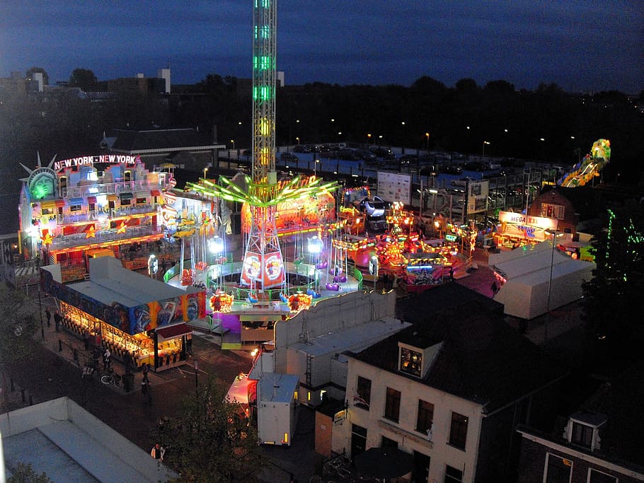 funfair, night, summer, architecture, illuminated, building exterior HD wallpaper