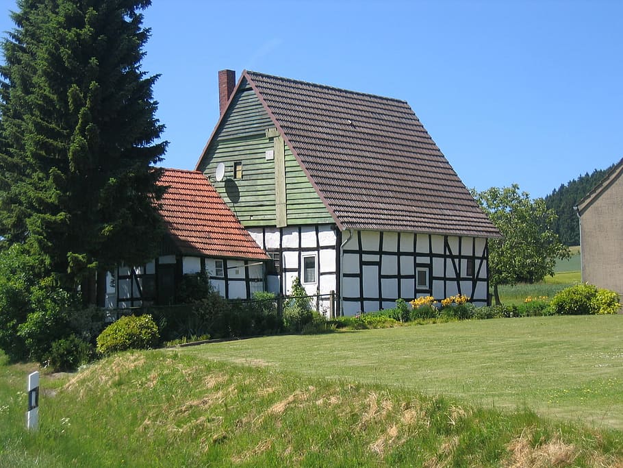 Germany, Landscape, House, Home, Sky, clouds, grass, plants