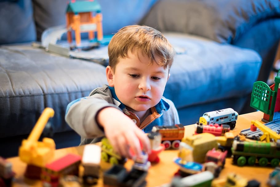 child playing with toys, Thomas And Friends, Toy Train, boy, locomotive