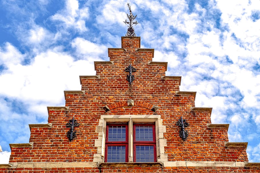 building, facade, brick, architecture, medieval, bruges, brugge HD wallpaper