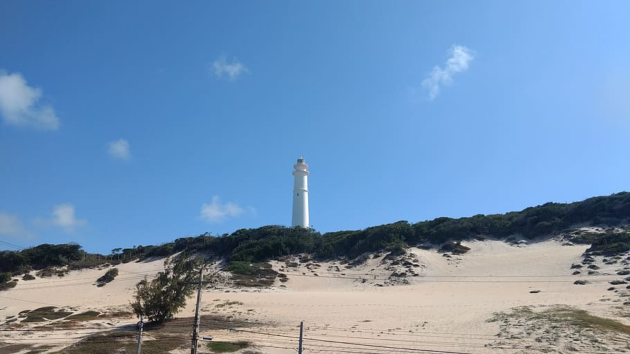 lighthouse, dunes, sand, coast, landmark, beacon, maritime HD wallpaper