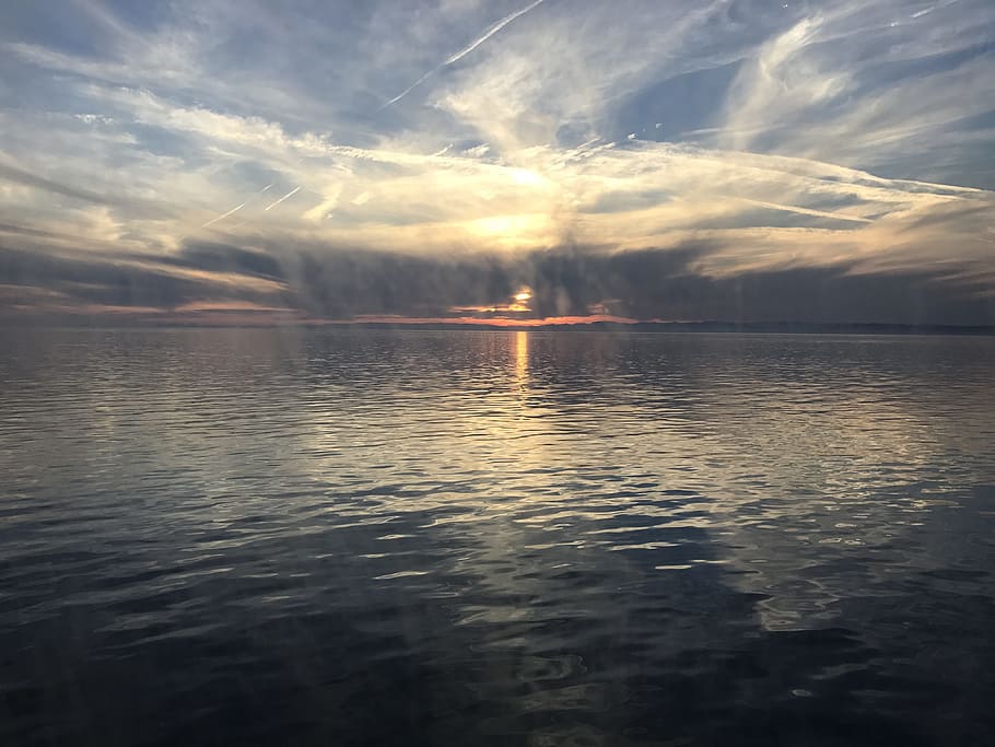 sunset, mediterranean, lake, sky, water, cloud - sky, tranquility HD wallpaper