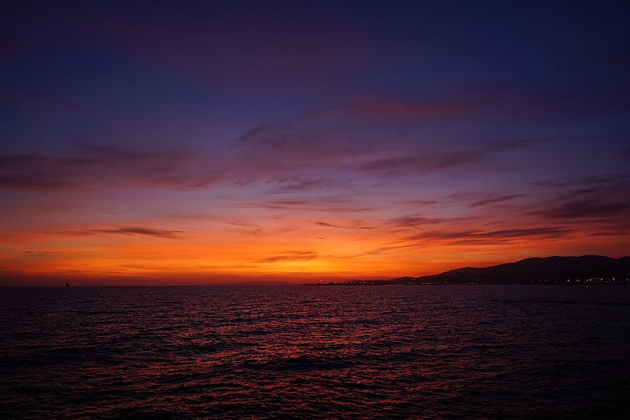 sunset, landscape, sky, orange sky, sea, water, scenics - nature HD wallpaper