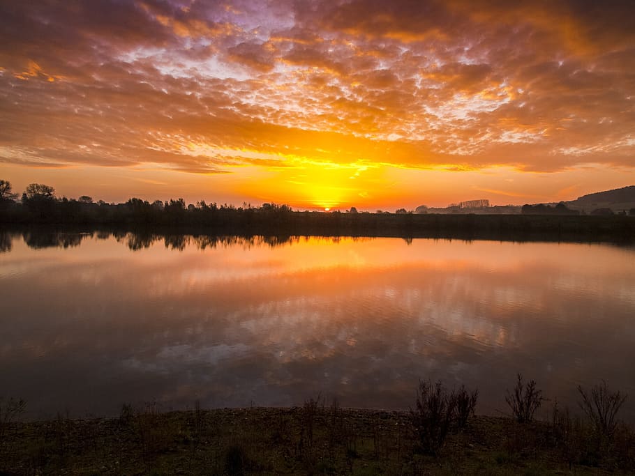 Landscape, Pond, Twilight, Sun, sunset, reflection, sky, cloud - sky HD wallpaper