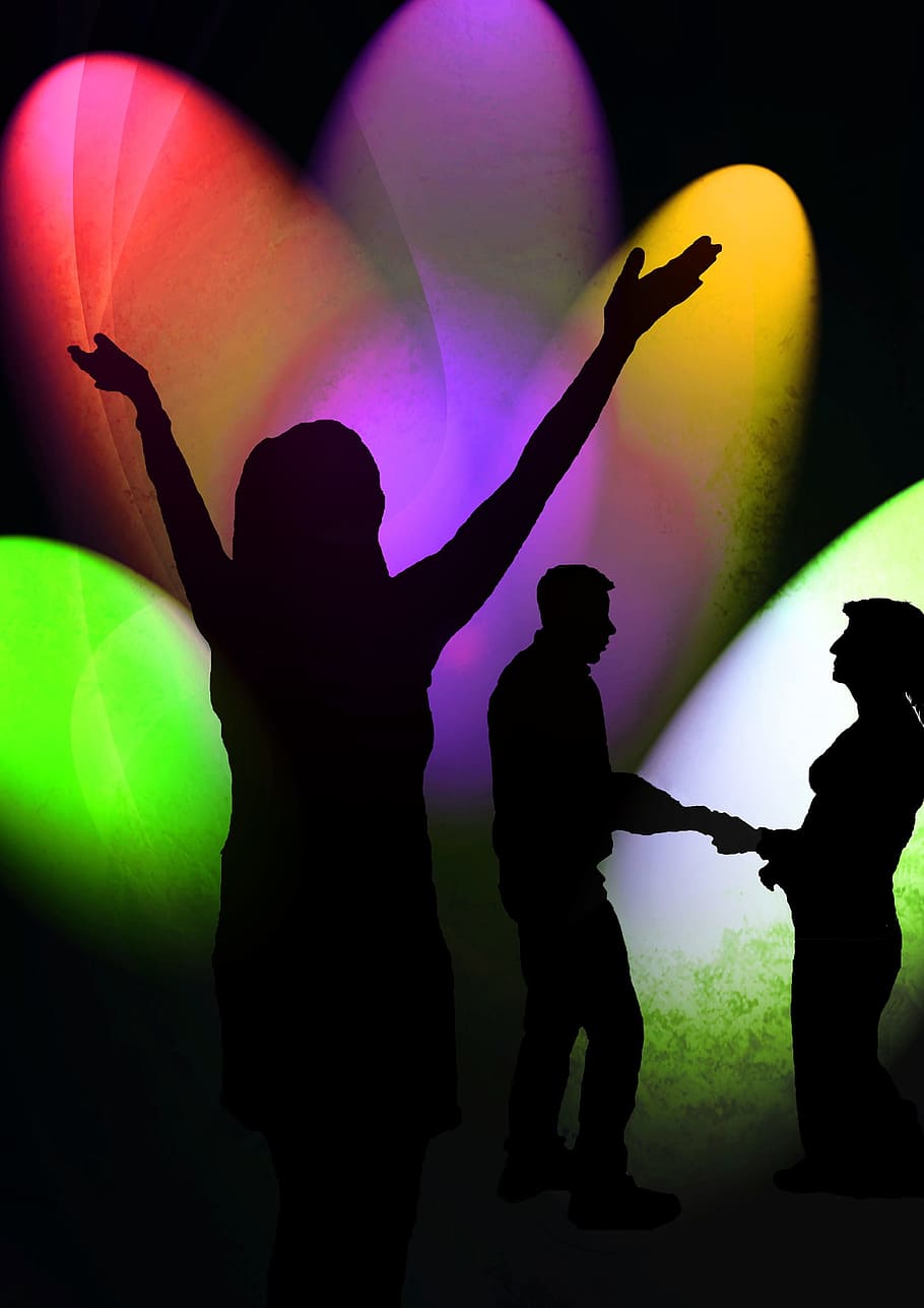 Silhouette, Shadow, Disco, Dance, Lights, spotlight, colorful HD wallpaper