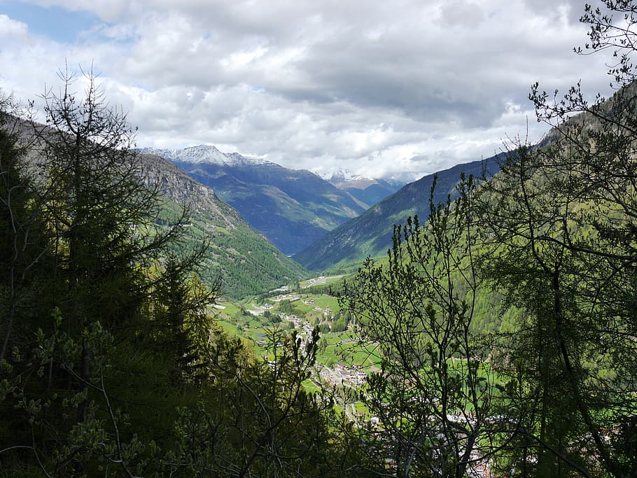 mountain, valley, nature, sky, clouds, blue, view, beauty südtirol HD wallpaper