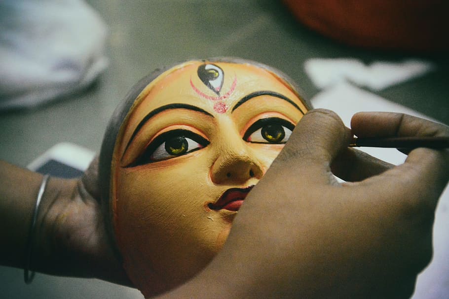 Person Doing Handcraft Face Mask, art, bengal festival, bengali