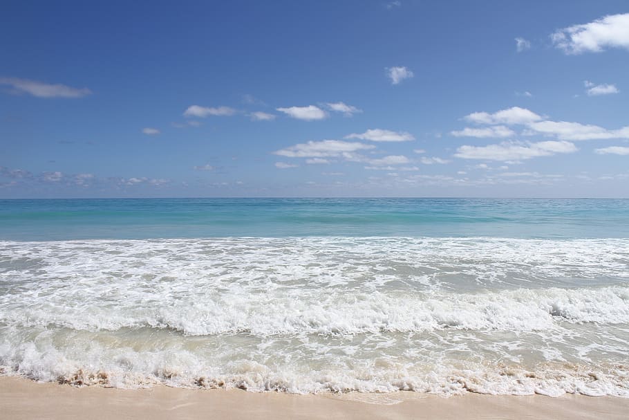 beach, hawaii, waikiki, sea, water, land, sky, horizon over water, HD wallpaper