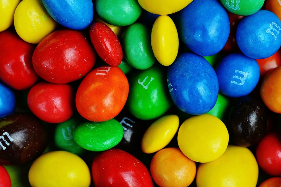 pile of M&M's candies closeup photo, m and m, sweetness, delicious, HD wallpaper