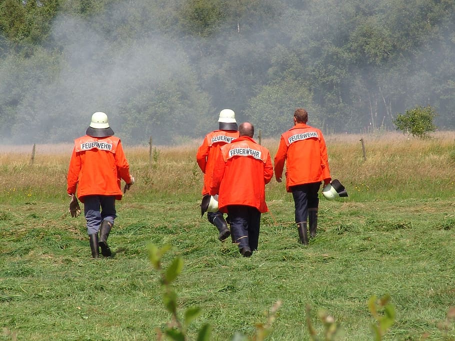 fire, fire fighting attack, delete, rear view, plant, walking HD wallpaper