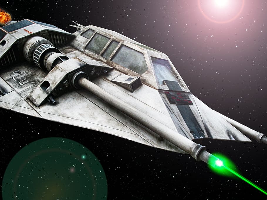 grey and black air ship, star wars, space ship, laser, night HD wallpaper