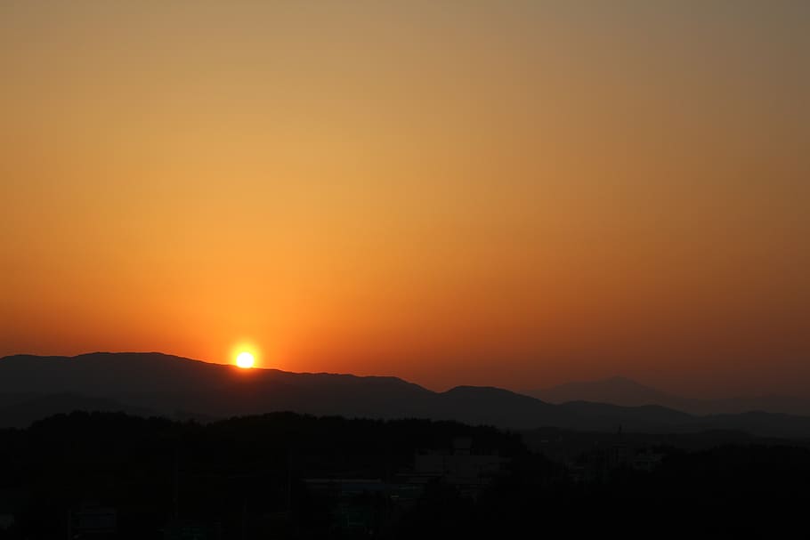 sunset, glow, solar, mountain, sky, in the evening, night, beauty in nature HD wallpaper