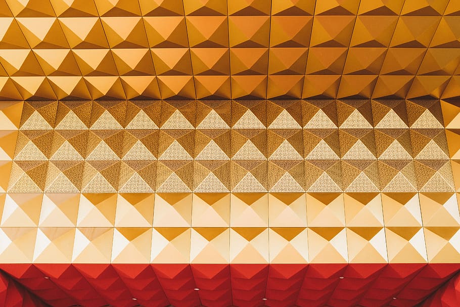 brown and red metal case, untitled, piramid, gold, shape, shadow HD wallpaper