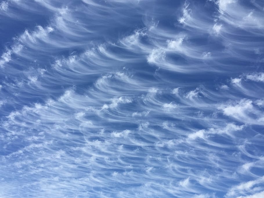 wavy cloud sky, clouds, waves, plumes, sweeping, swept, cloudscape, HD wallpaper
