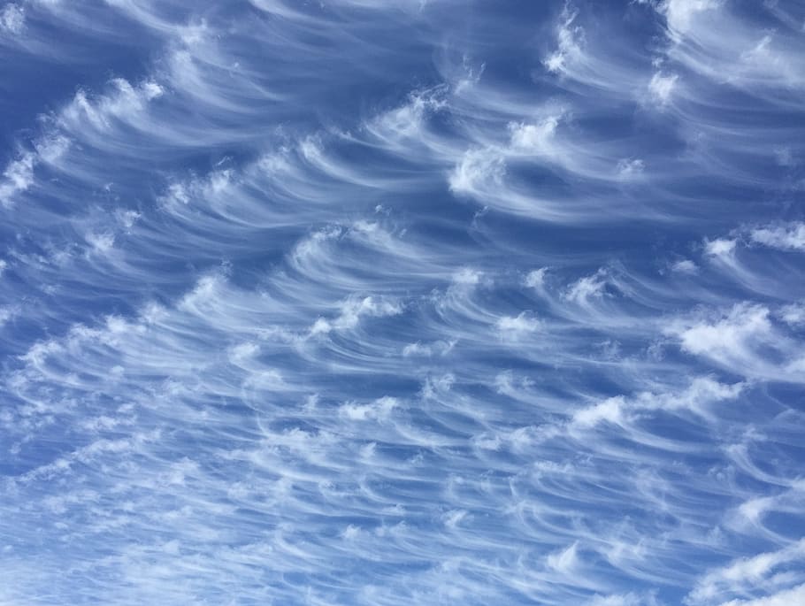 wavy cloud sky, clouds, waves, plumes, sweeping, swept, cloudscape HD wallpaper