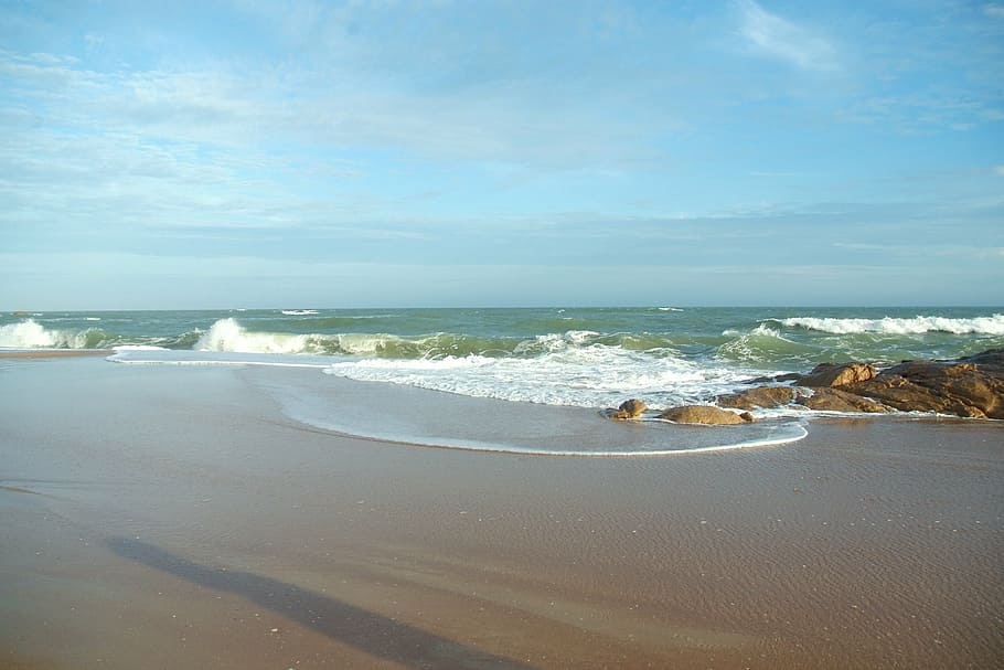 sea, sand, sky, beach, coastline, nature, wave, water, land HD wallpaper
