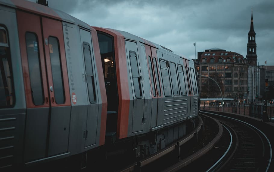 Hamburg | S-Bahn, gray and orange train on rails, carriage, urban, HD wallpaper