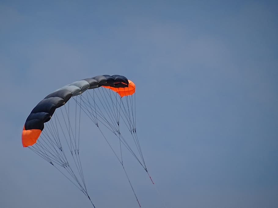 sky, blue, blue sky, summer, air, parashute, sport, mid-air HD wallpaper