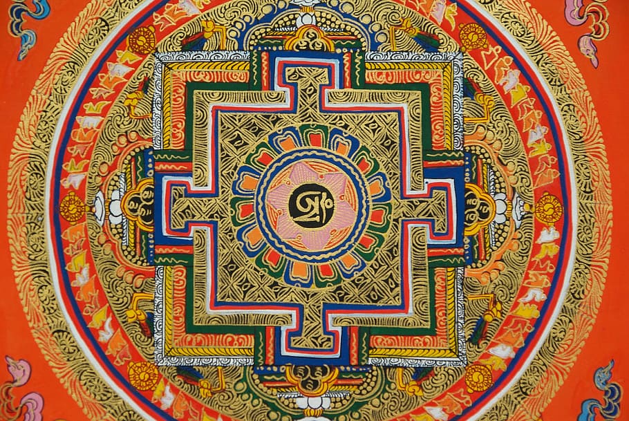 multicolored symbol, mandala, tibet, nepal, monk, decoration, HD wallpaper