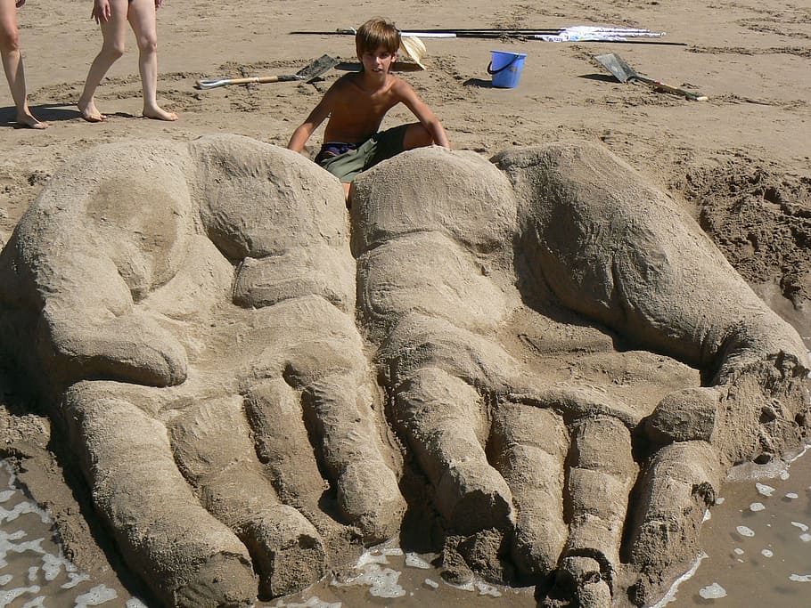 Beach Sand, Sand, Beach, Hands, summer, holiday, sculpture HD wallpaper