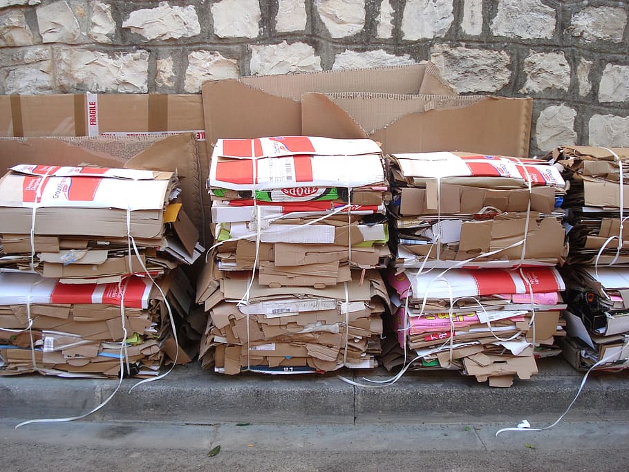 brown cardboard box lot, cartons, recycling, wall, stack, large group of objects HD wallpaper