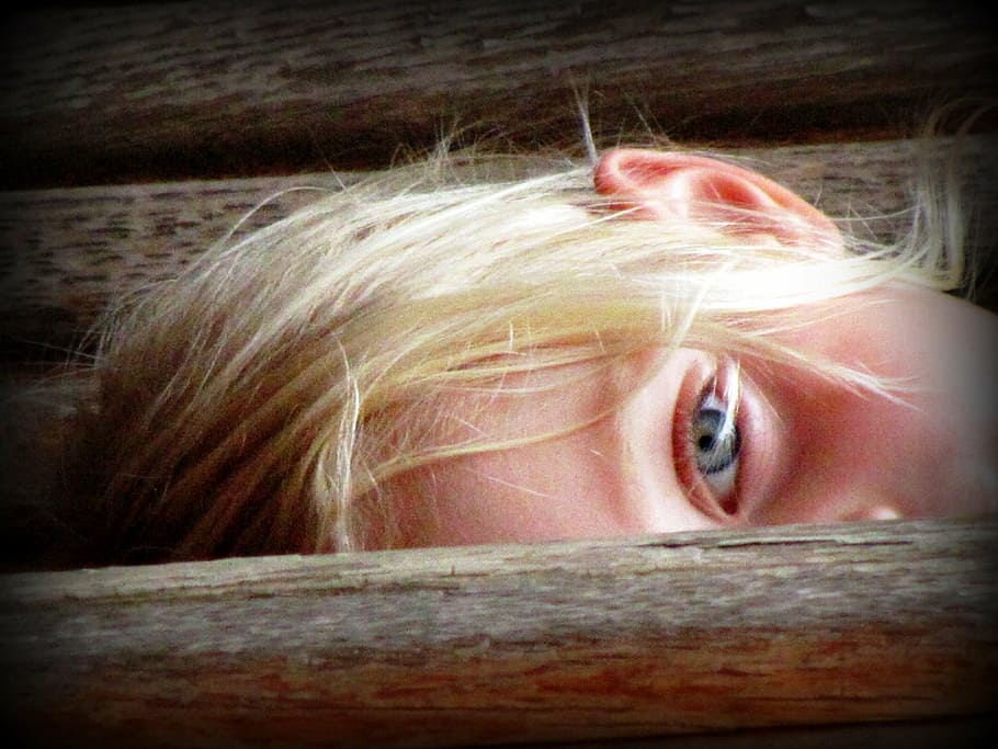 girl with blonde hair showing her eye, face, portrait, eyes HD wallpaper