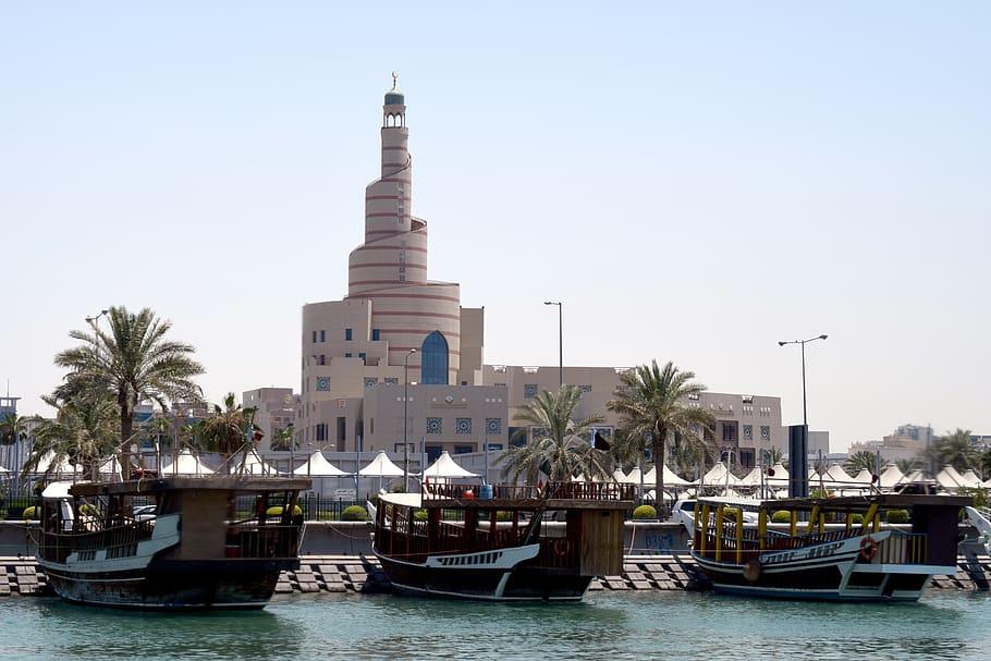 qatar, doha, corniche, buildings, city, architecture, transportation, HD wallpaper