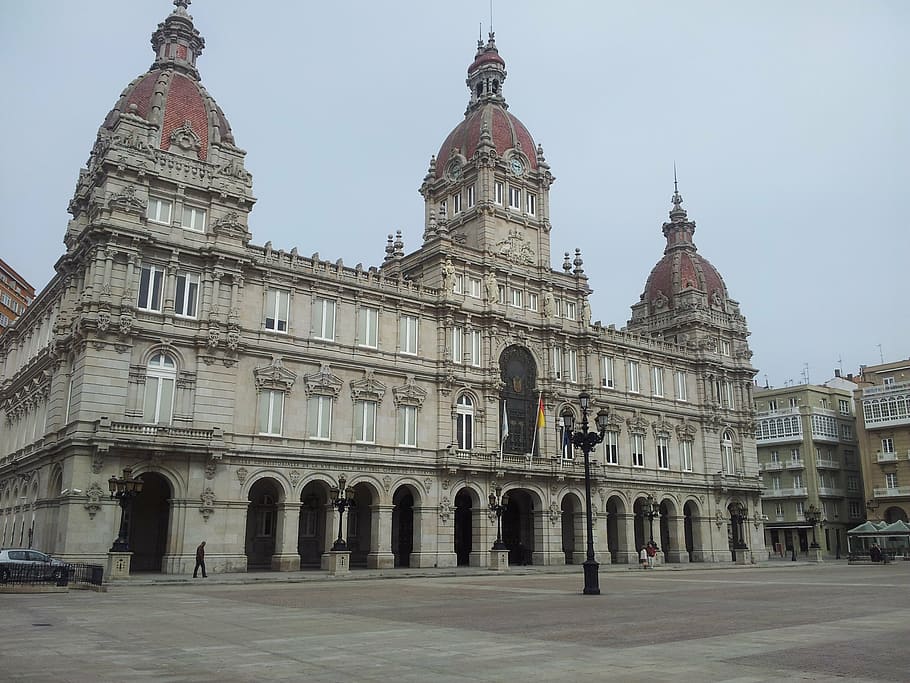 city hall, spain, europe, la coruna, architecture, building exterior, HD wallpaper