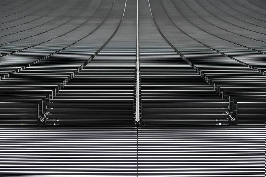gray abstract digital wallpaper, lined black benches and bleachers HD wallpaper