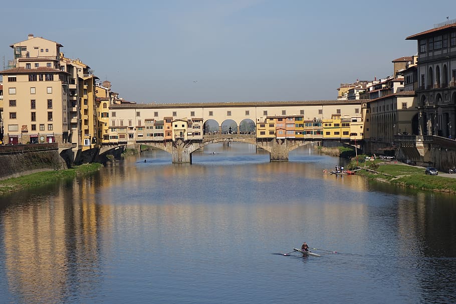 bridge, florence, arno, italy, city, architecture, river, tuscany, HD wallpaper