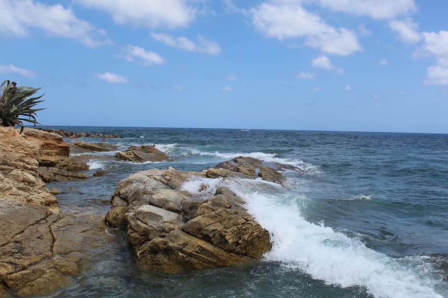 sea, clouds, wave, stones, rocks, water, sky, beauty in nature HD wallpaper
