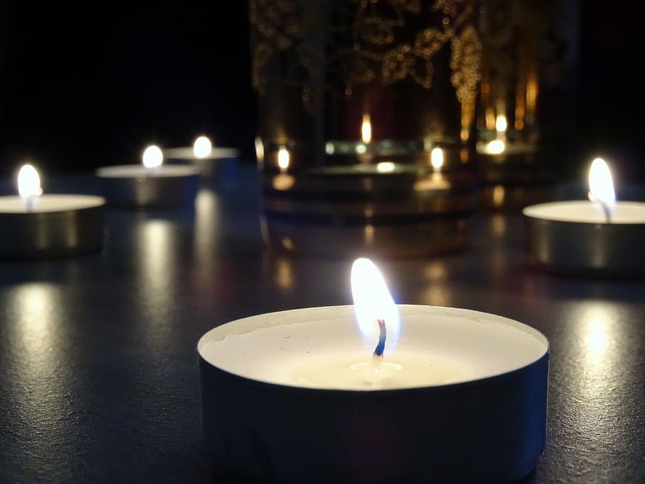 candle, glow, tranquil, tealights, illuminate, flame, fire HD wallpaper