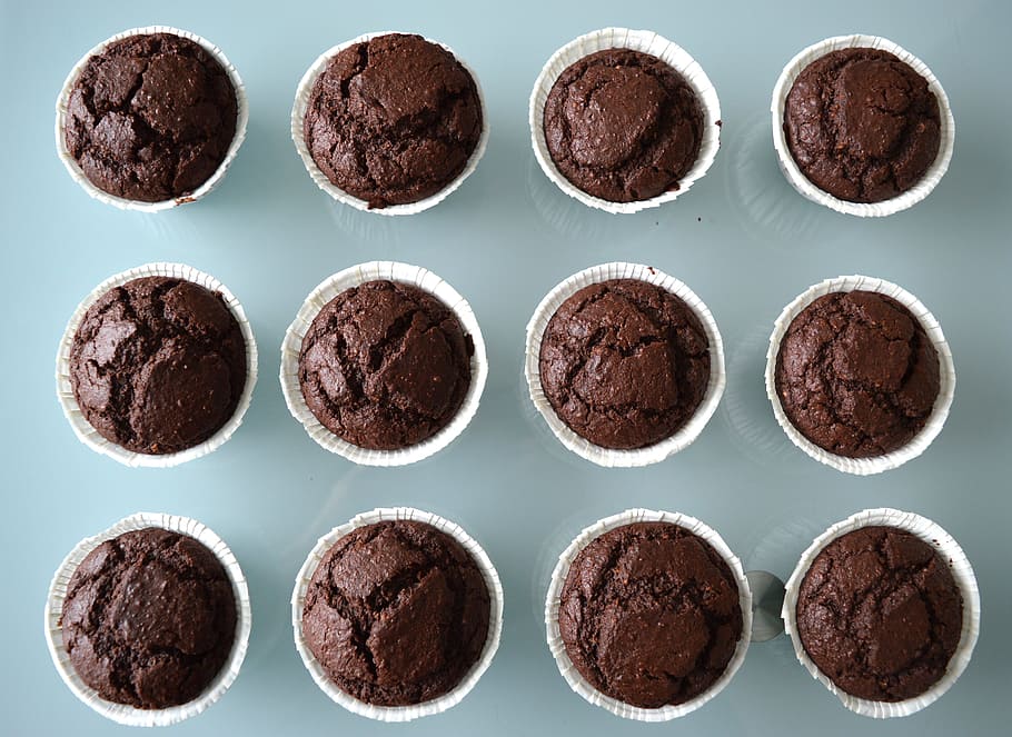 chocolate muffins, cake, food and drink, sweet food, brown HD wallpaper