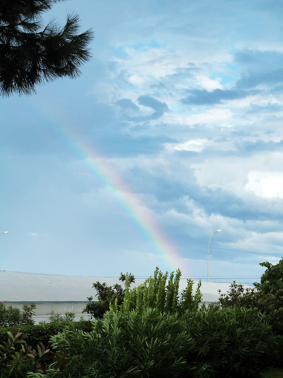 Rainbow, Storm, Clouds, sky, cloudy, landscape, grey, atmosphere HD wallpaper