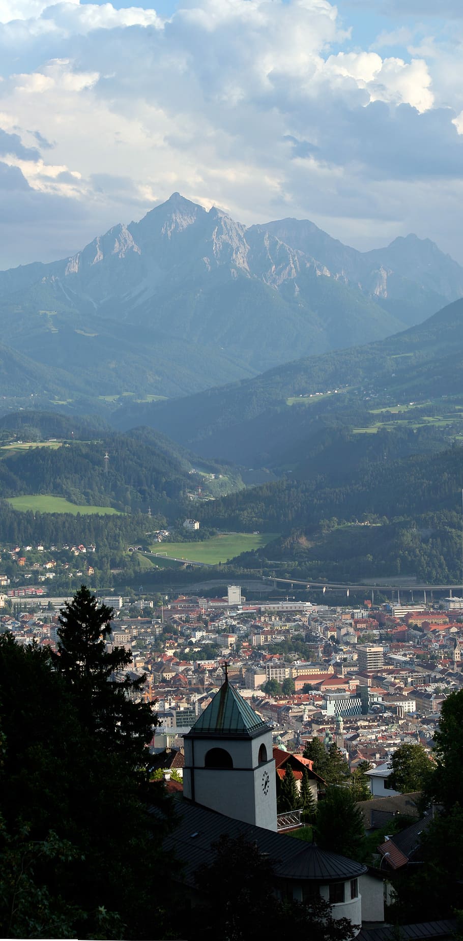Panoramic view looking down in Innsbruck, Austria, landscape