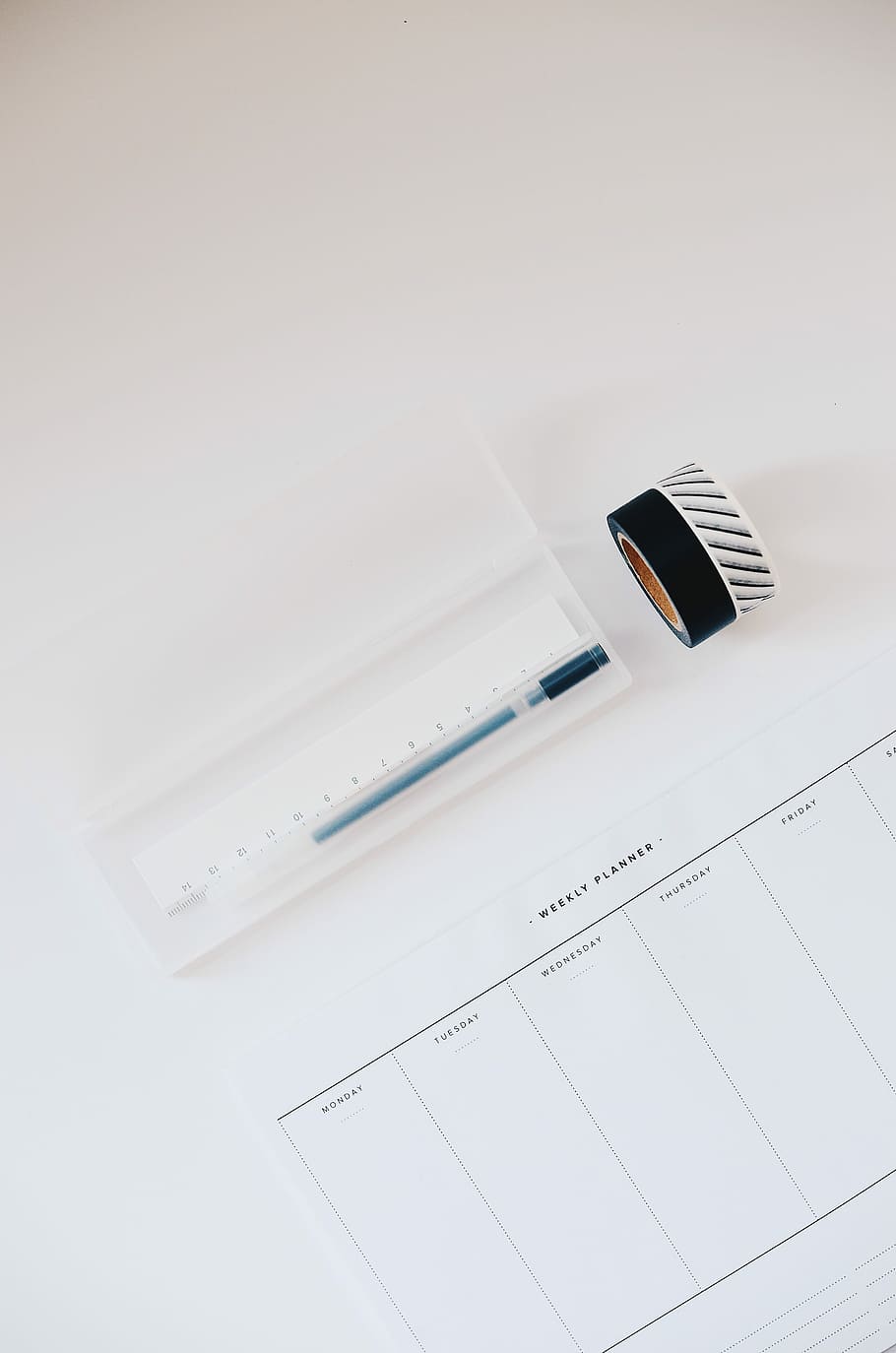 white ruler with ruler in box beside adhesive tapes, white thermometer HD wallpaper