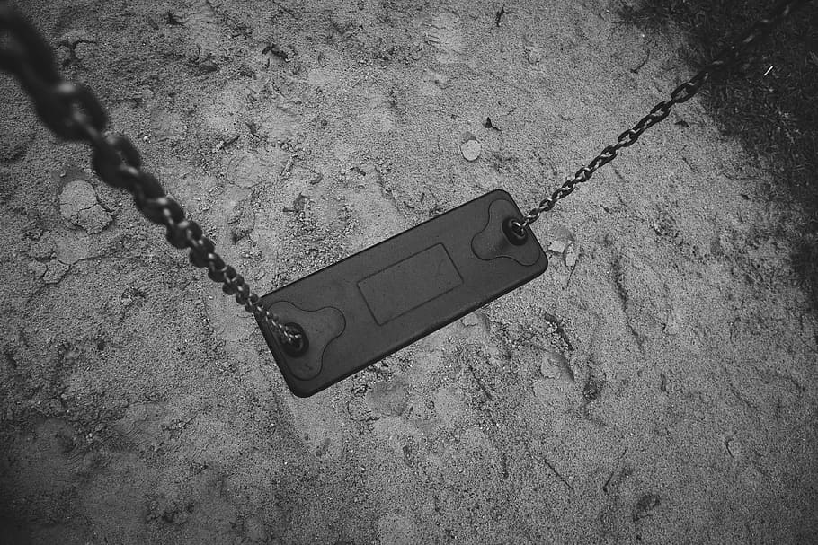 swing, playground, park, sand, chain, high angle view, day HD wallpaper