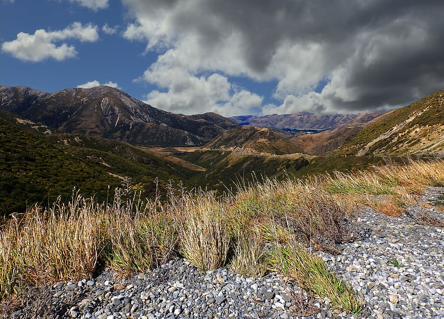 mountains, clouds, sky, landscape, view, top view, scenery HD wallpaper