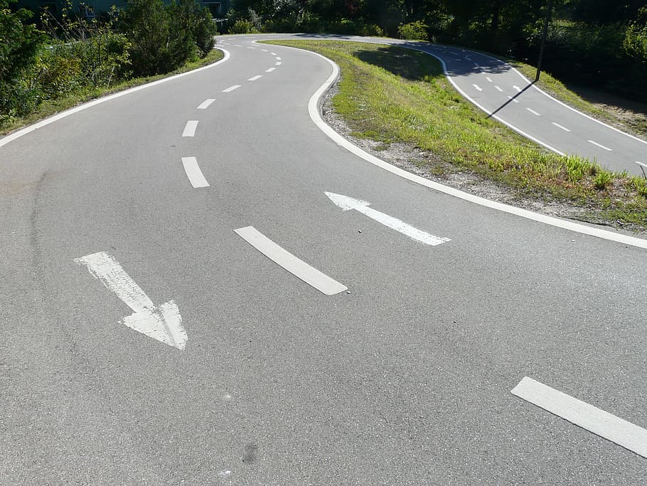 photo of paved road, Traces, Road Markings, lane, return, loop
