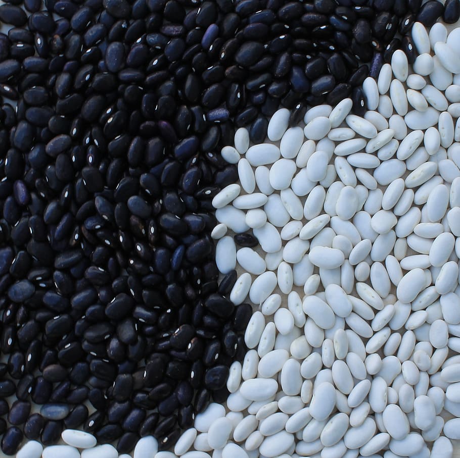 black and white pebbles, beans, background, food, organic, natural HD wallpaper