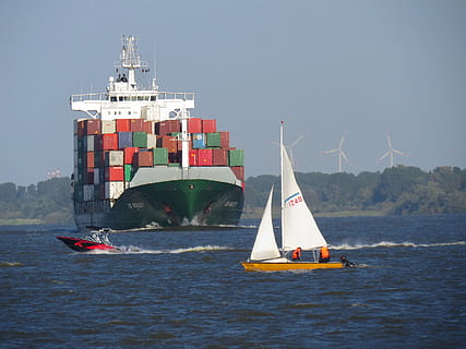 Ship, Container, Elbe, Seafaring, Port, container ship, shipping HD wallpaper