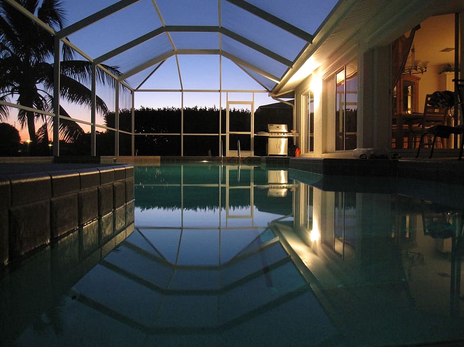 Florida, Cape Coral, Pool, Villa, reflection, no people, architecture HD wallpaper