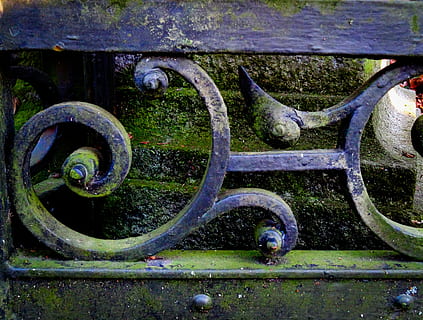 HD wallpaper: tilt shift lens photography of metal rail, iron gate ...