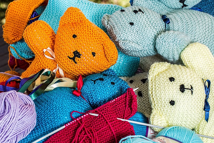 assorted-color bear amigurumi knitted dolls, knitting, handwork, HD wallpaper