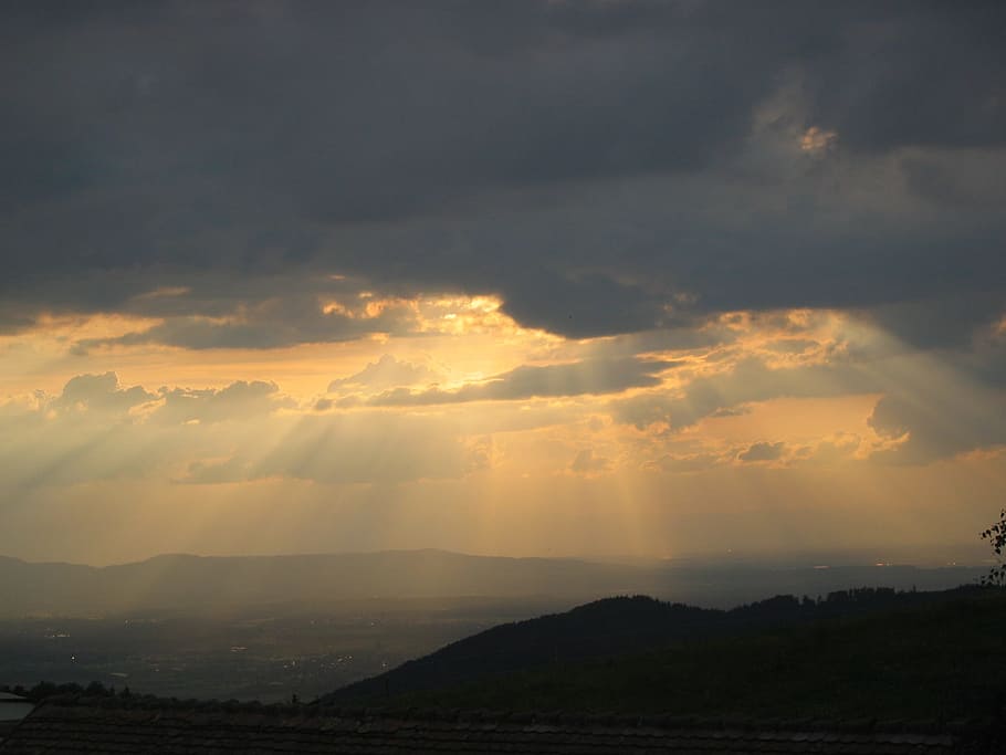 Clouds, Light Beam, Mountains, lighting, nature, sunset, cloud - Sky HD wallpaper