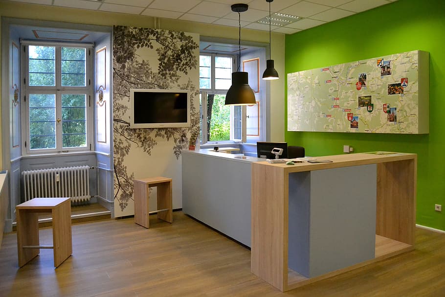 flat screen TV inside kitchen room, reception, green, wood HD wallpaper